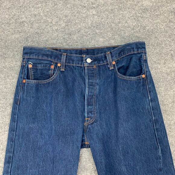 Levis 501 Jean Mens 36x32 Medium Wash Straight Leg Button Fly Overlock Stitch - Picture 3 of 10